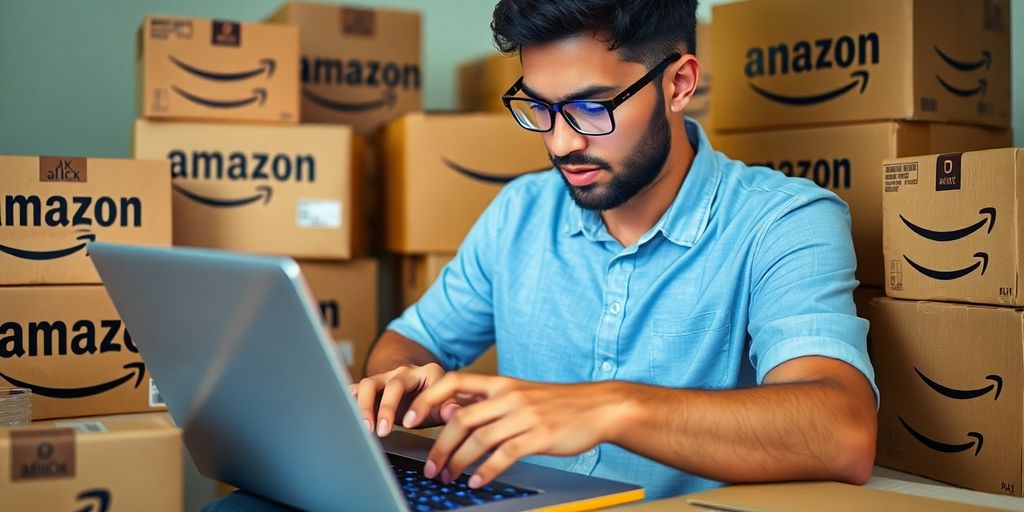 Person analyzing products for Amazon FBA success
