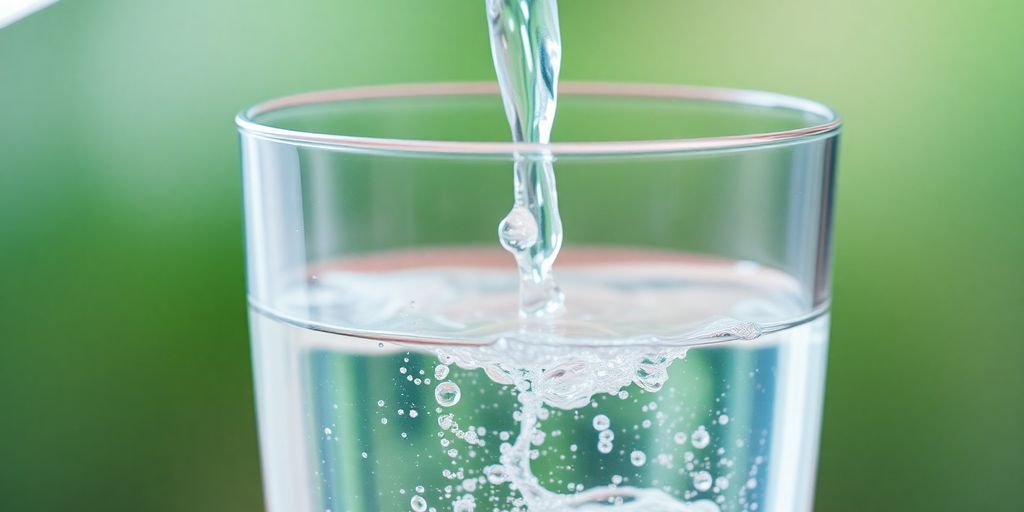 Clear water pours into a glass