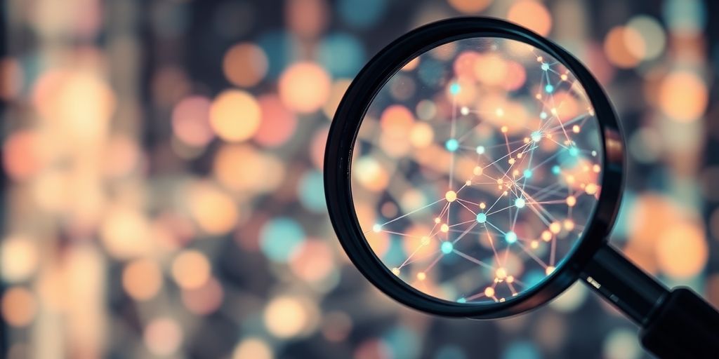 Magnifying glass over web data.