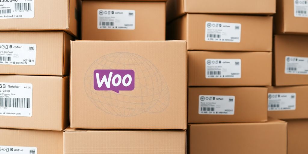 WooCommerce shipping box with labels.