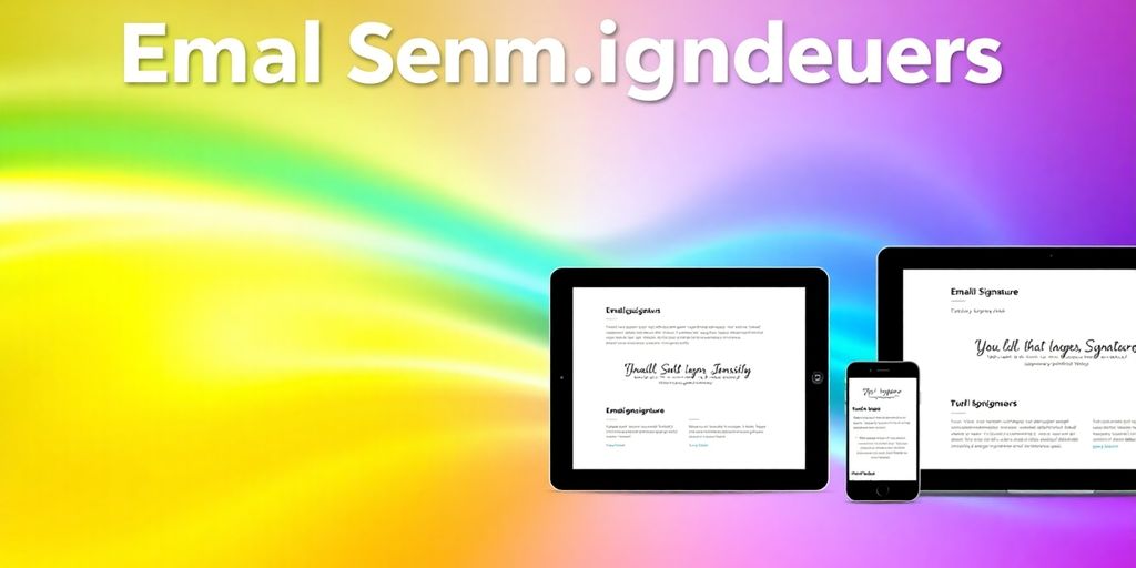 Digital devices displaying creative email signature designs.