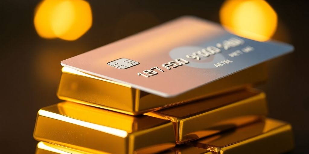 Lingots d'or empilés et carte bancaire