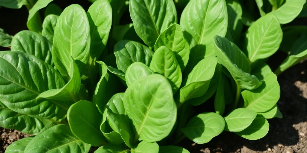 Frischer Spinat im kleinen Gartenbeet.