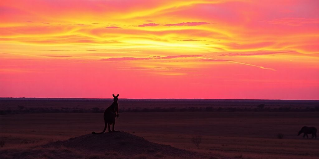 Kangaroo silhouette against a sunset