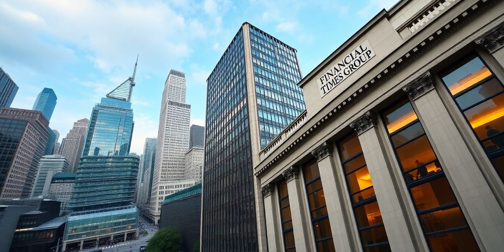 Financial Times building exterior and global cityscape.
