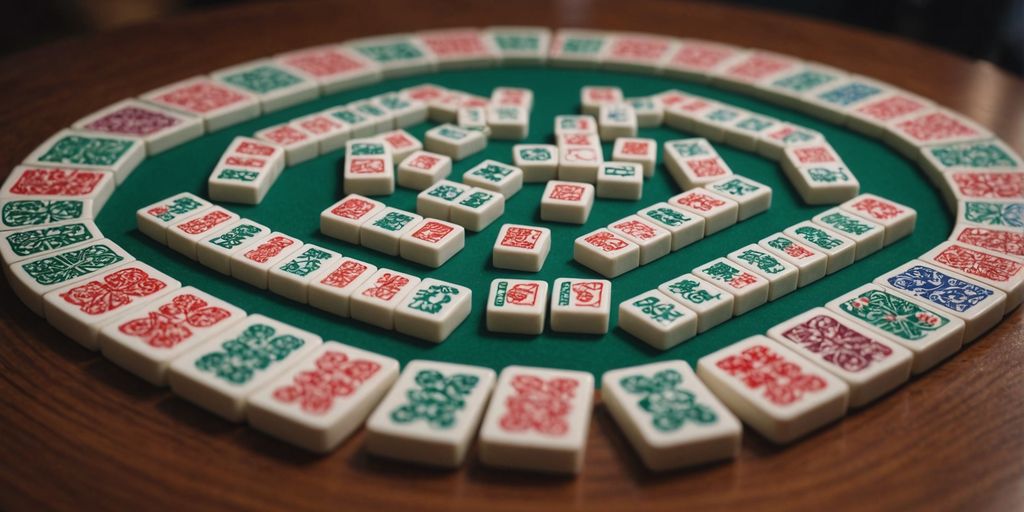 Mahjong tiles in a circle showing various symbols and characters