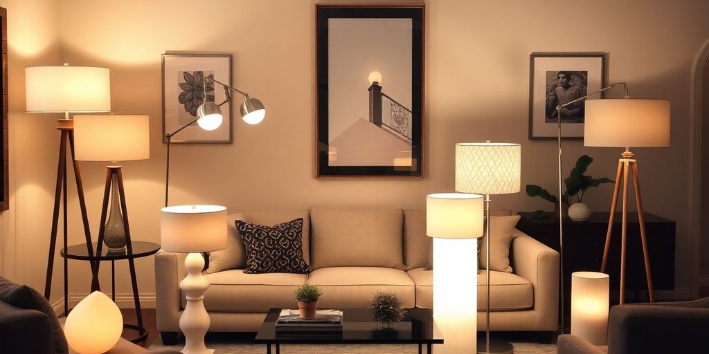 Stylish floor lamps in a modern living room.