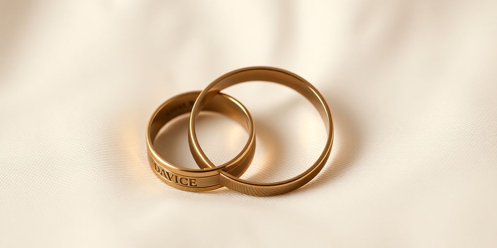 Une image de bagues de mariage entrelacées sur tissu.