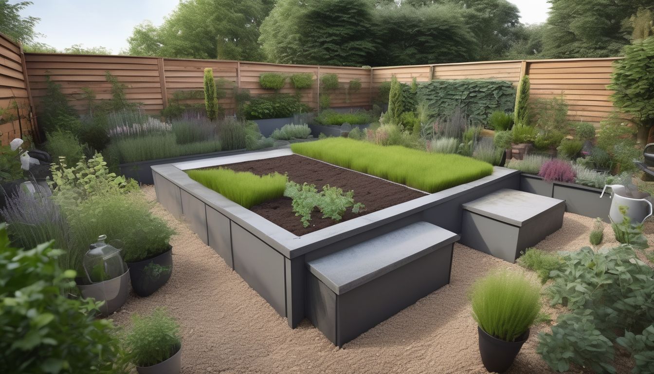 herb garden with various soil types in a UK backyard