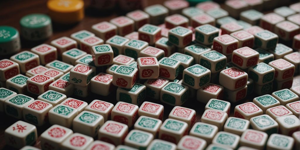 Mahjong tiles neatly arranged in a colorful, eye-catching layout.