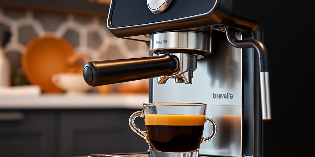 Close-up of Breville Espresso Machine with user-friendly buttons.