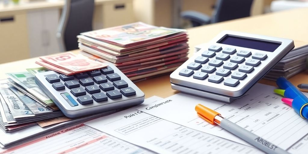 Calculator, money, and financial documents