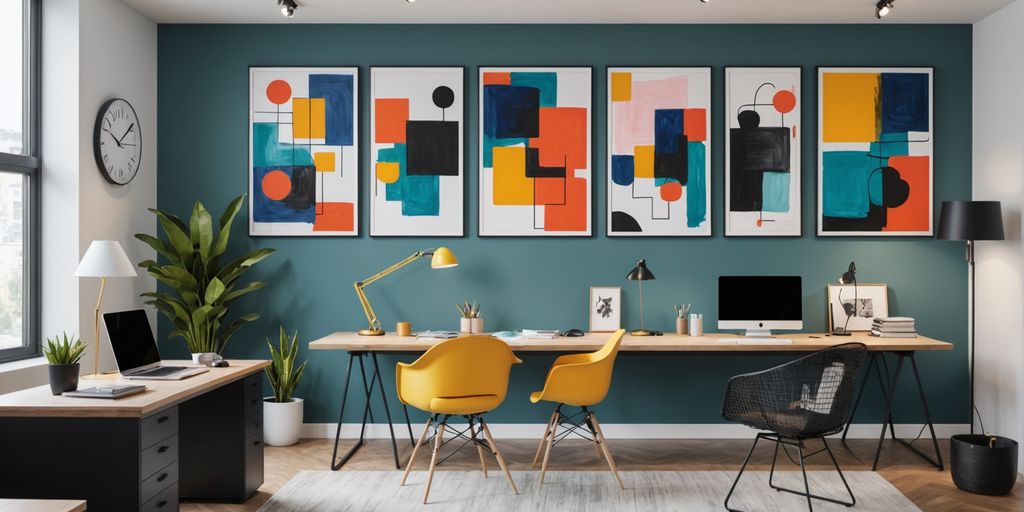 Modern office with vibrant wall art