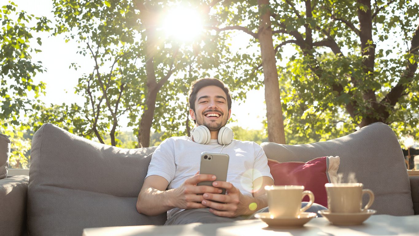 Person relaxing outdoors away from phone and social media