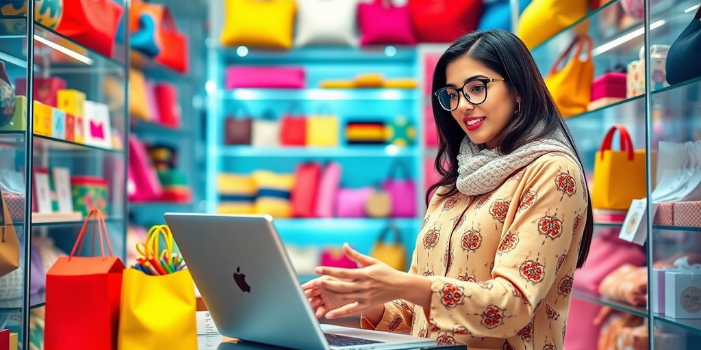 Woman entrepreneur working on her e-commerce business in UAE.