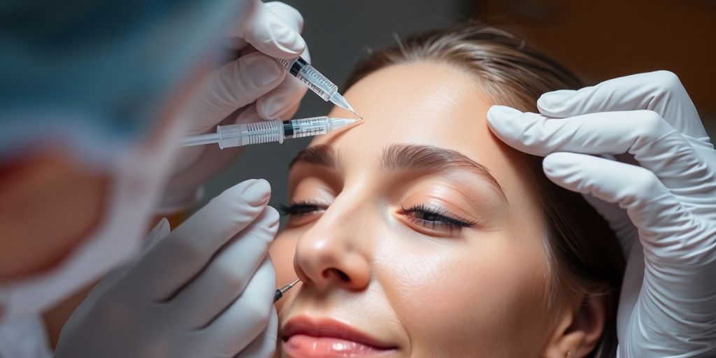 Aplicação de Botox em paciente por profissional de saúde.