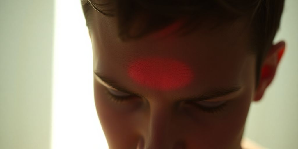 Man deeply focused, brain glowing with energy.