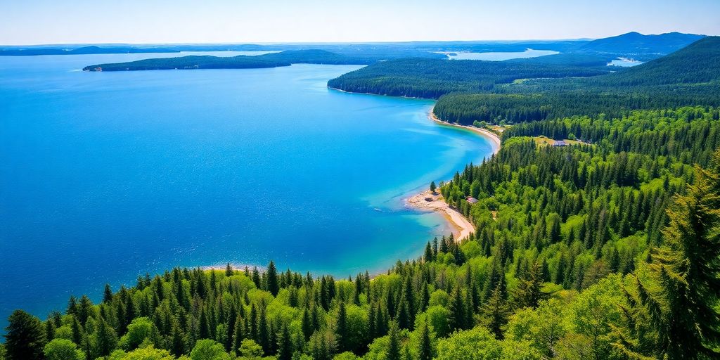 Landschaft Südschwedens mit Wäldern, Seen und Küsten.