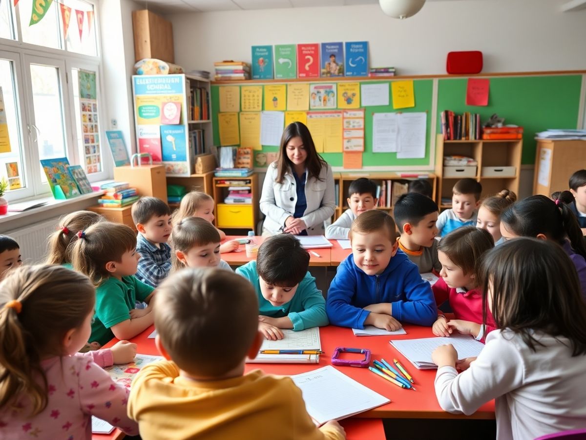 Clasă plină de elevi angajați în activități educaționale.