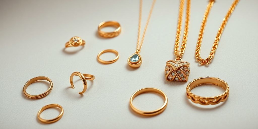 Une belle exposition de bijoux en or étincelants.