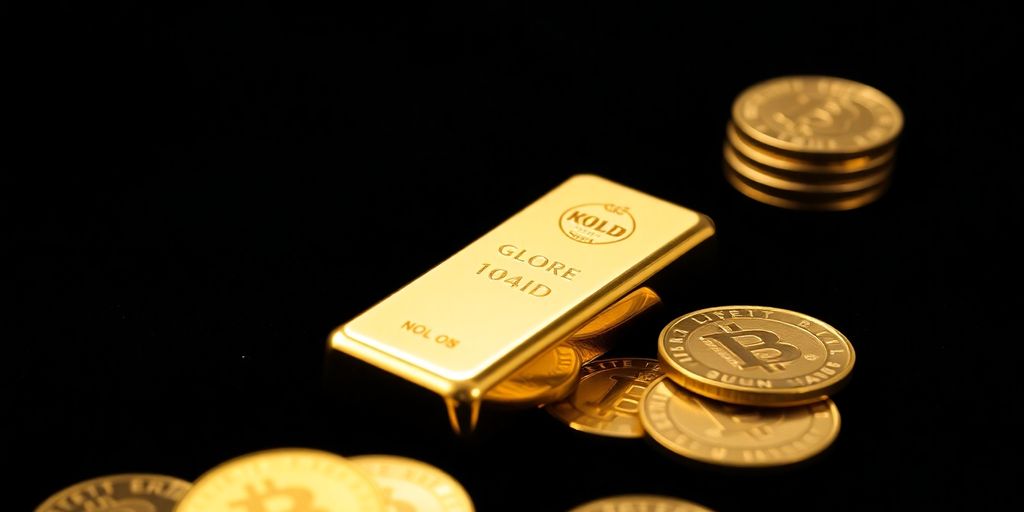 Un lingot d'or et des pièces sur un fond noir.