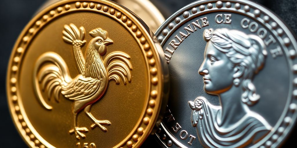 Deux médailles Marianne Coq, une dorée, une argentée.