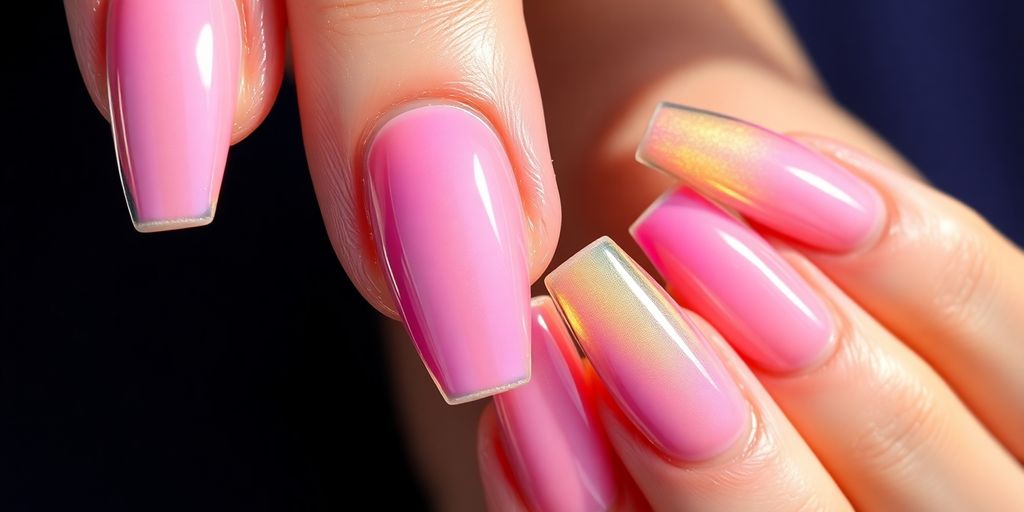 Unhas de gel extra longas com brilho e detalhes impecáveis.