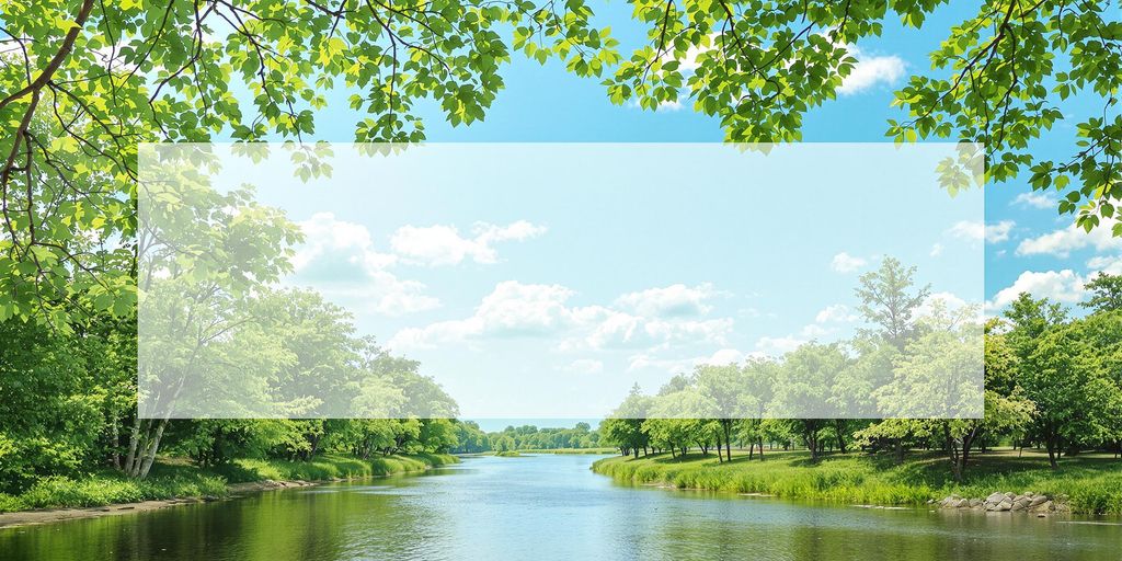 Natürliche Landschaft mit Bäumen und einem klaren Fluss.