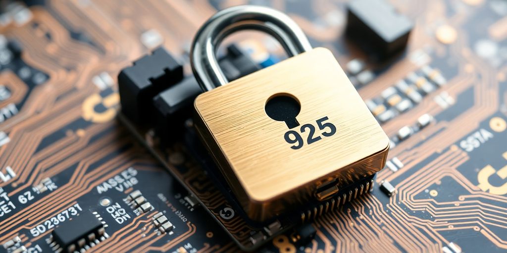 Digital security lock on a circuit board, representing risk.
