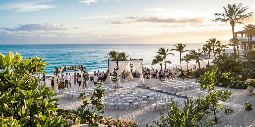 Beautiful wedding setup on the beach at Sandos Los Cabos.