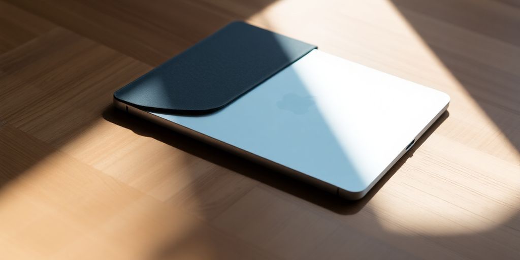 A sleek iPad Air 13-inch in a modern case on a wooden table.