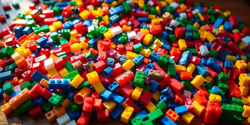 Table with many LEGO bricks