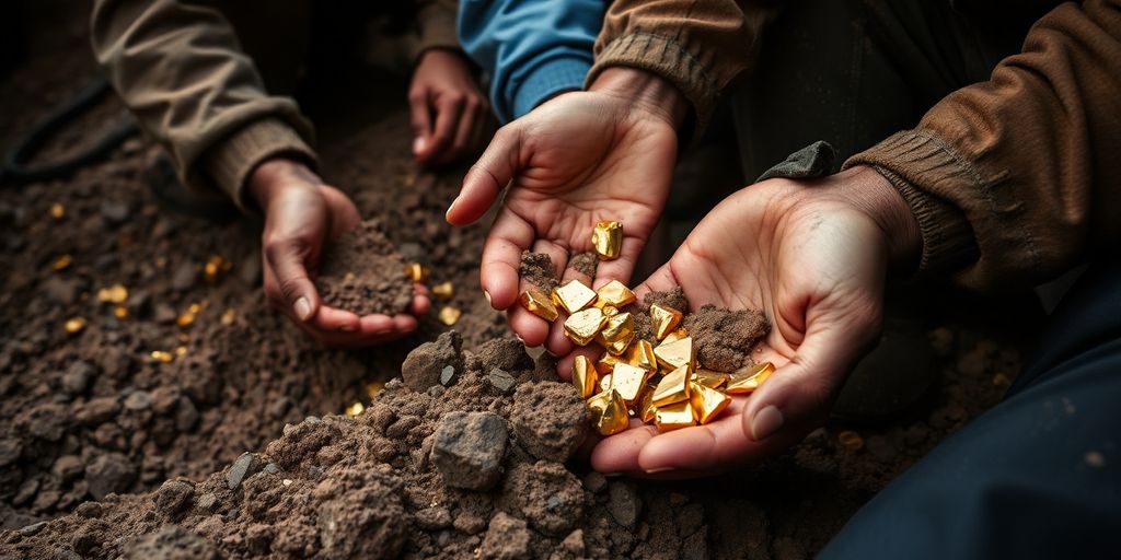 矿工们正在开采金块。
