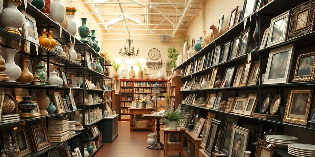 Brightly lit store interior with shelves stocked with home decor.