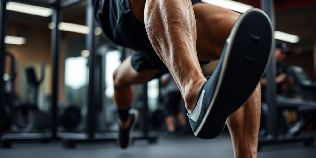 Muscular legs performing hamstring curls.