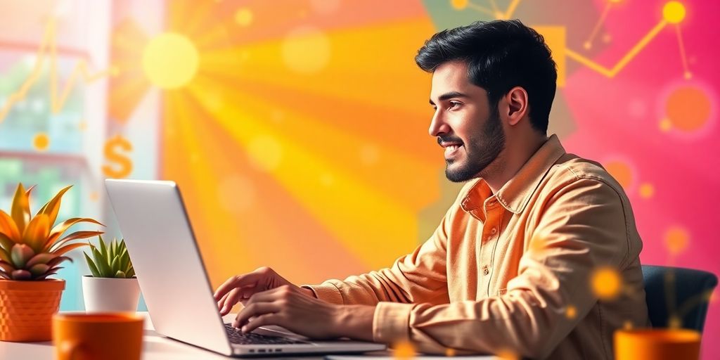 Pessoa que alcança sucesso financeiro online.