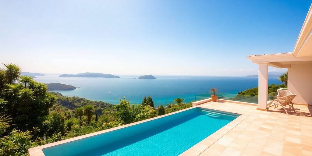 Luxurious villa overlooking turquoise Phuket ocean.