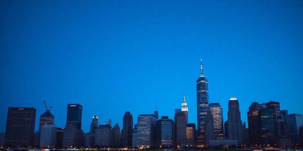New York City skyline with financial district buildings