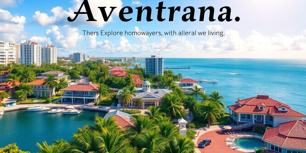 Aventura Florida waterfront properties and lush greenery.