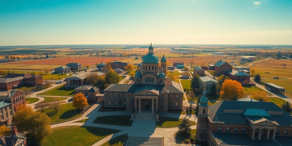 Vue aérienne des sites historiques du Nebraska.