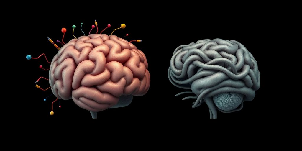Two distinct brain outlines merging.