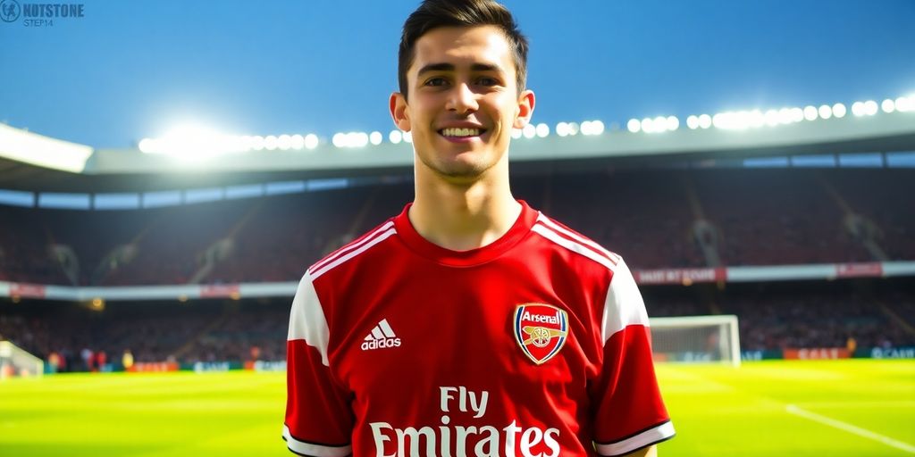 Greek footballer Konstantinos Karetsas in Arsenal jersey.