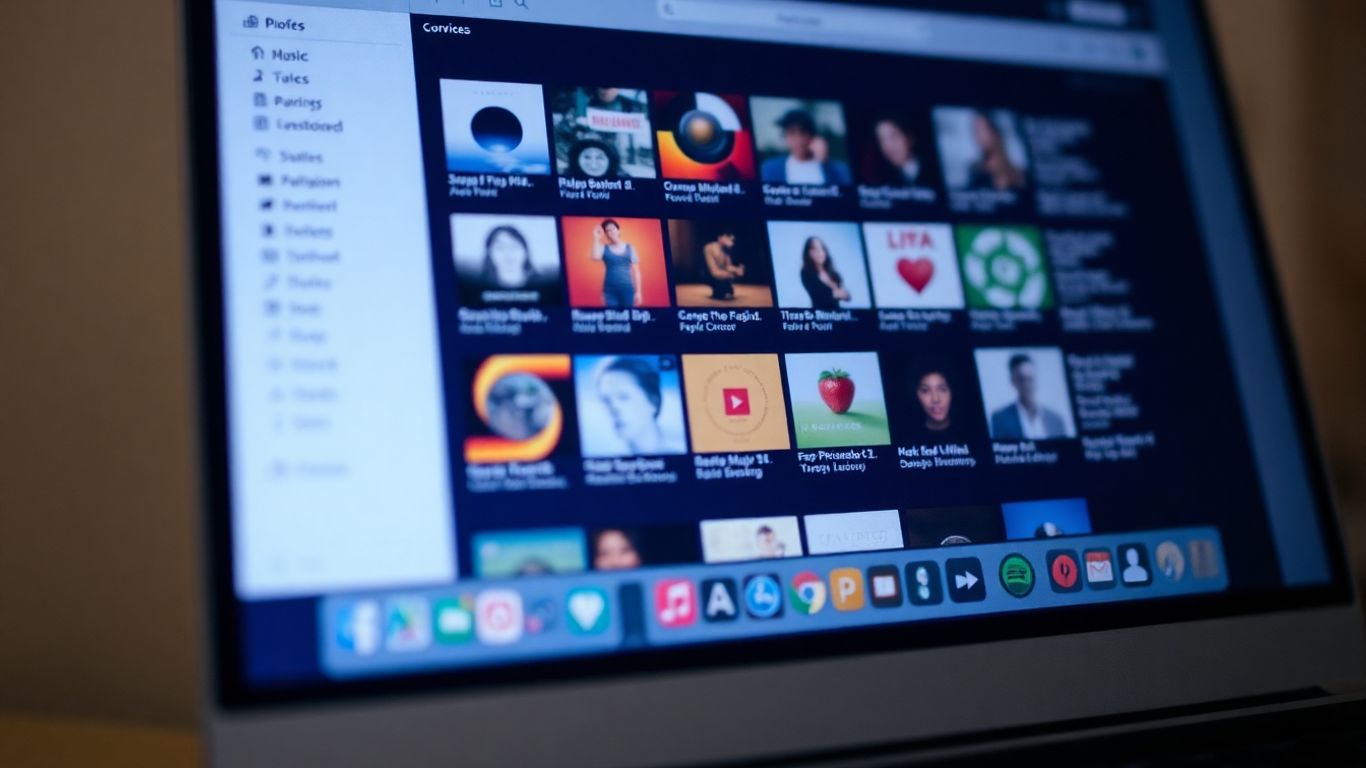 Digital music library on a laptop screen