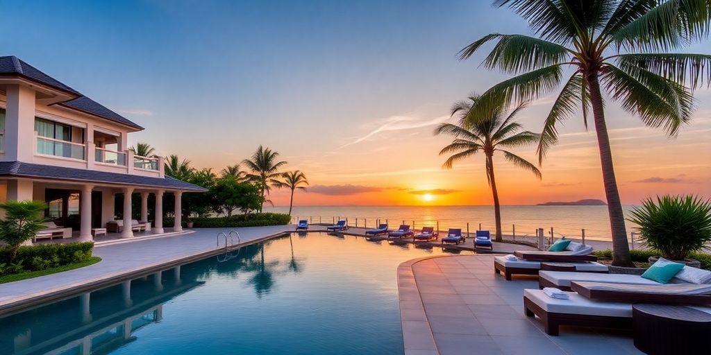 Luxurious beachfront villa in Kamala with tropical scenery.