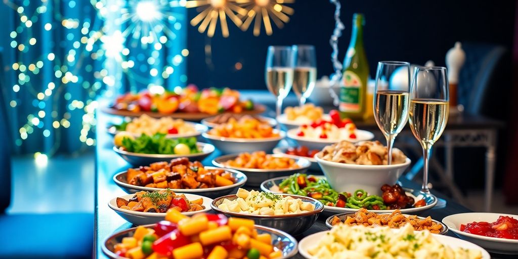อาหารหลากหลายสำหรับงานเลี้ยงปีใหม่