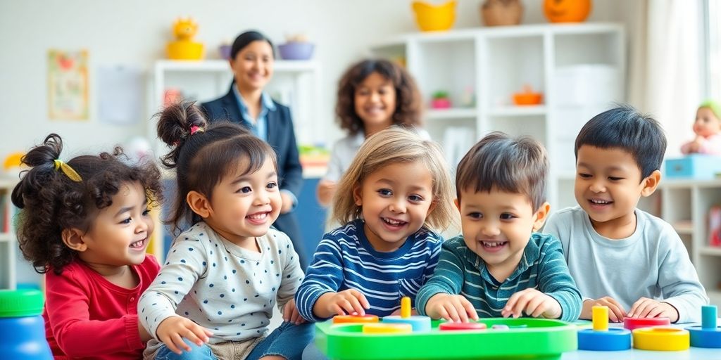 Preschool director observing children playing.