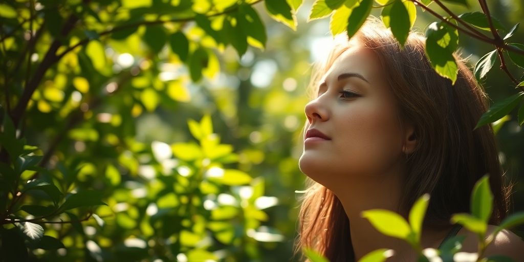 Person peacefully meditating outdoors under a serene sky.