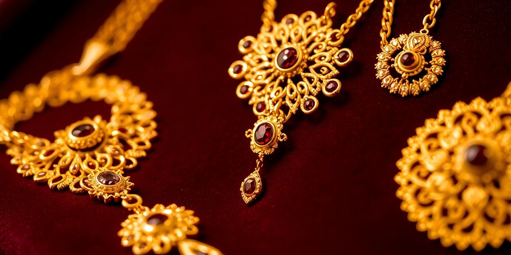 Bijoux en or élégants sur un fond en velours.