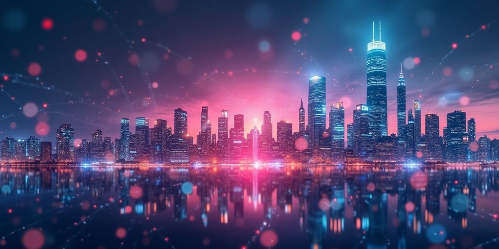 corporate buildings skyline representing the change in future of finance with decentralized finance