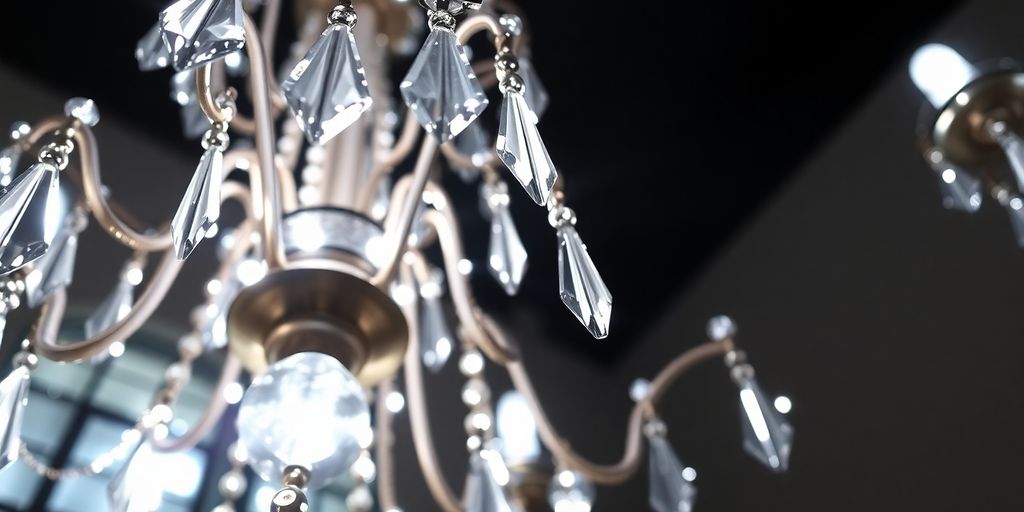 Crystal chandelier with intricate prisms and light
